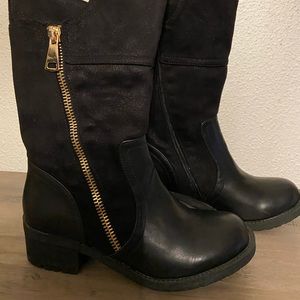 GC Shoes black leather knee high boots 7